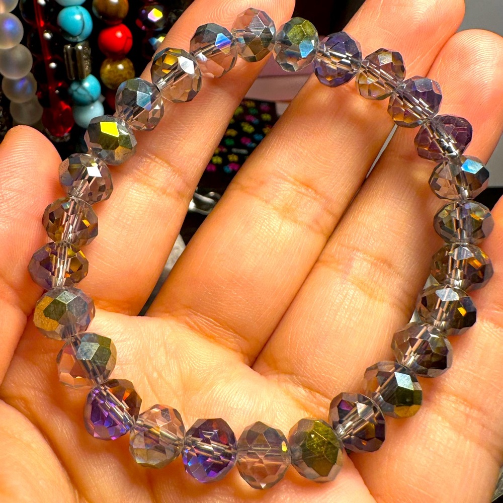 Faceted Crystal Glass Stretch Bracelet